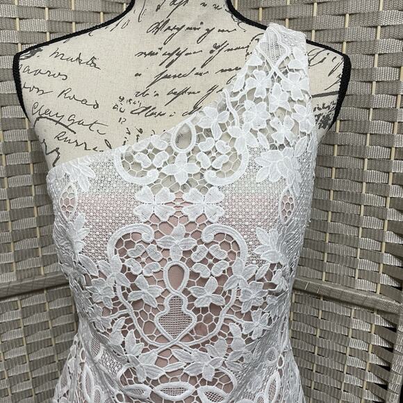 Calvin Klein IVY One Shoulder Sheath Dress Size 6 White Floral Lace Lined NEW - Picture 2 of 12